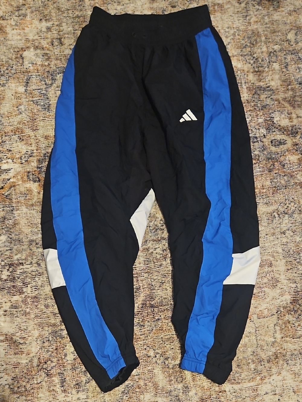 adidas Black Track Pants with Blue and White Accents